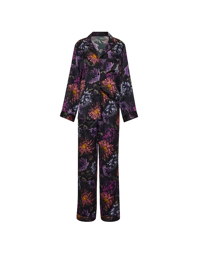 Victoria's Secret, Victoria's Secret Signature Satin Bridesmaid Long Pajama Set, Dark Floral, offModelFront, 3 of 4