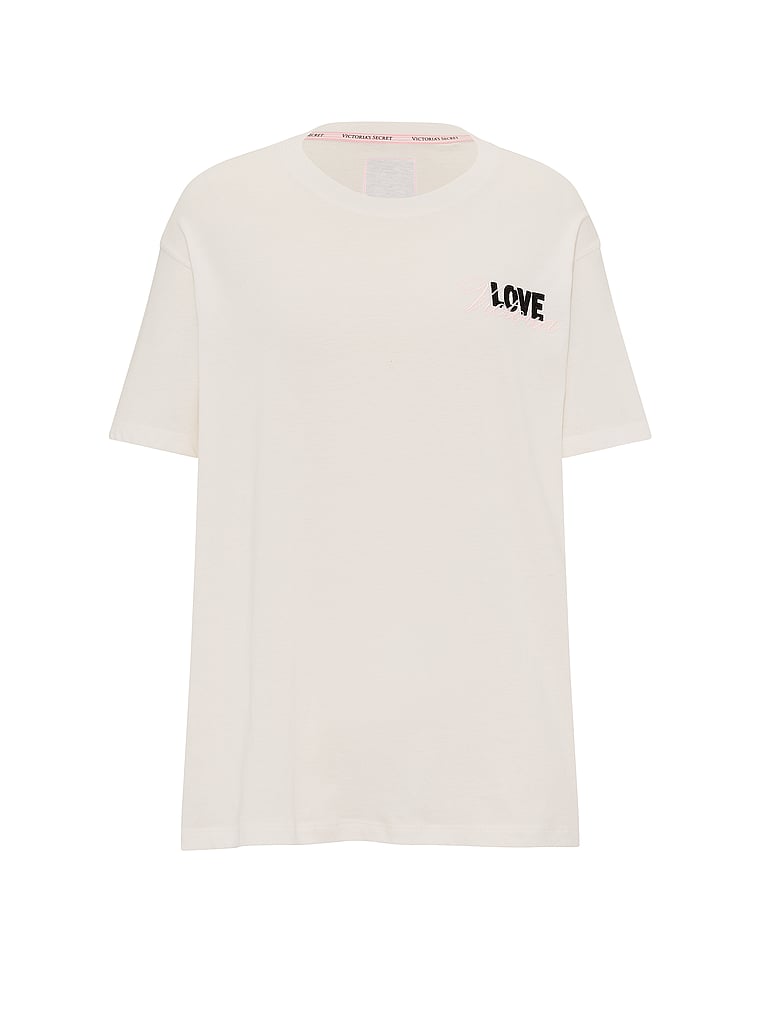 Victoria's Secret, Angel Essentials 100% Cotton Boyfriend Oversized Tee, White/Ivory, offModelFront, 4 of 4