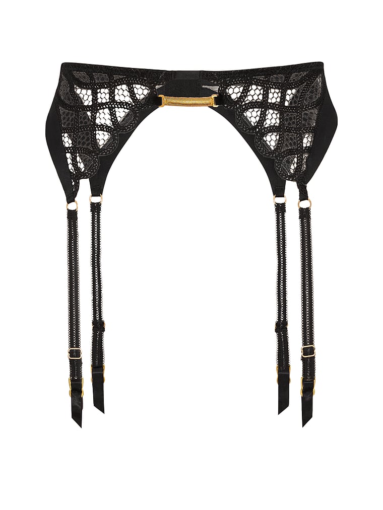 Victoria's Secret, Very Sexy Viper Embroidery Garter Belt, Black, offModelFront, 4 of 4