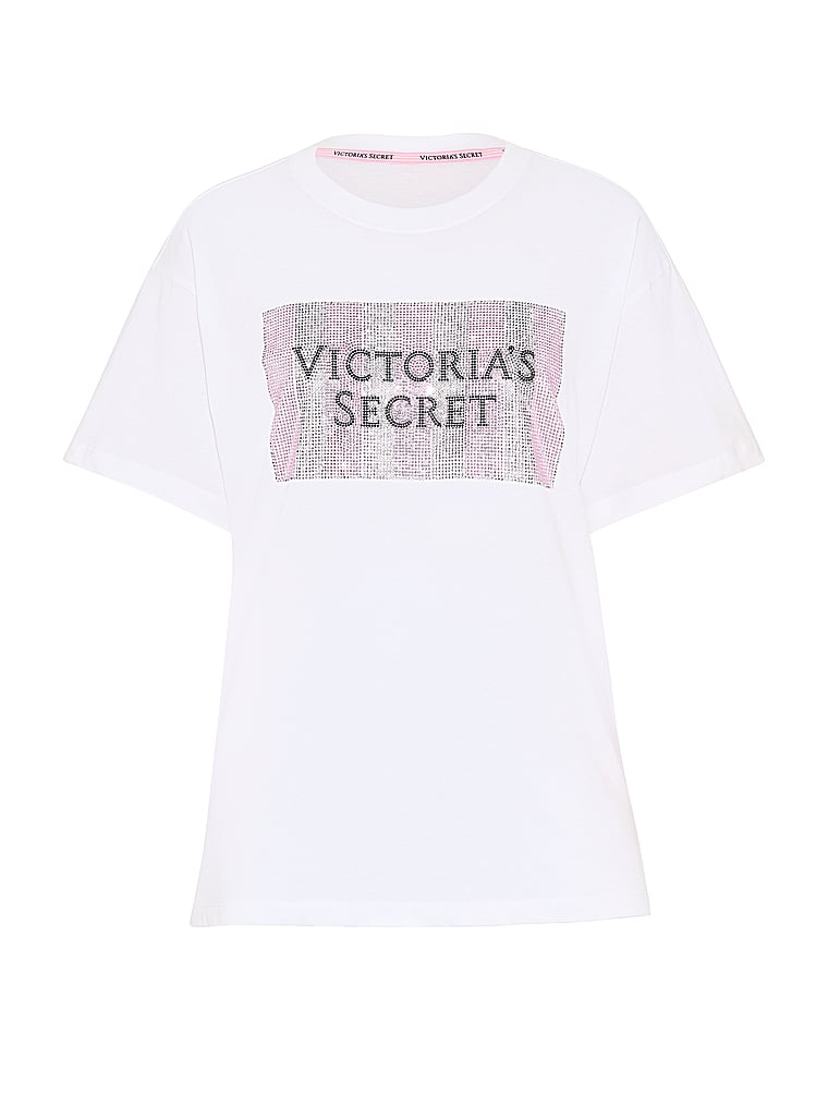 Victoria's Secret, Angel Essentials 100% Cotton Oversized Tee, VS White, offModelFront, 3 of 3
