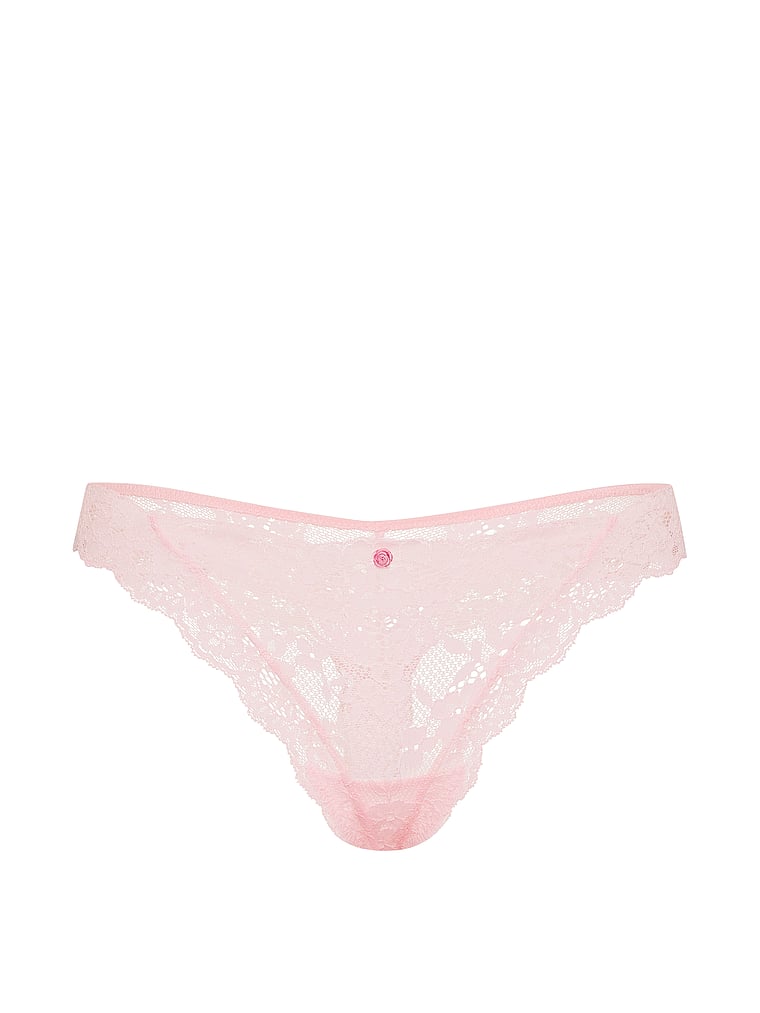 Victoria's Secret, Dream Angels Lace Thong Panty, Angel Pink, offModelFront, 3 of 3
