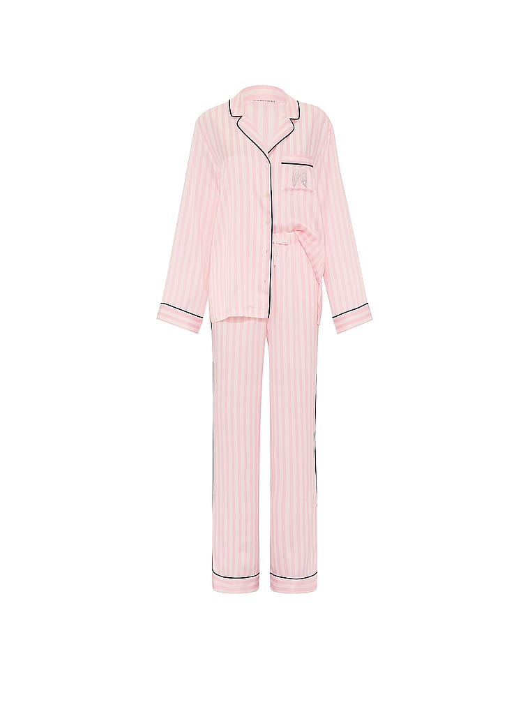 Victoria's Secret, Victoria's Secret Signature Satin Long Pajama Set, Iconic Pink Stripes, offModelFront, 4 of 5