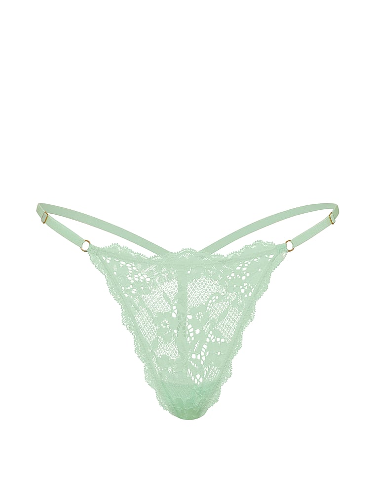 Victoria's Secret, Dream Angels Sweet Melody Motif Satin V-String, Mint Sorbet, offModelFront, 3 of 3