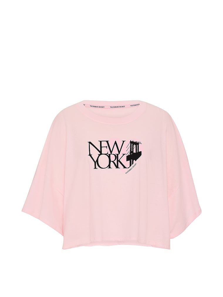 Victoria's Secret, Angel Essentials 100% Cotton  Oversize Crop Tee, Pink, offModelFront, 3 of 3