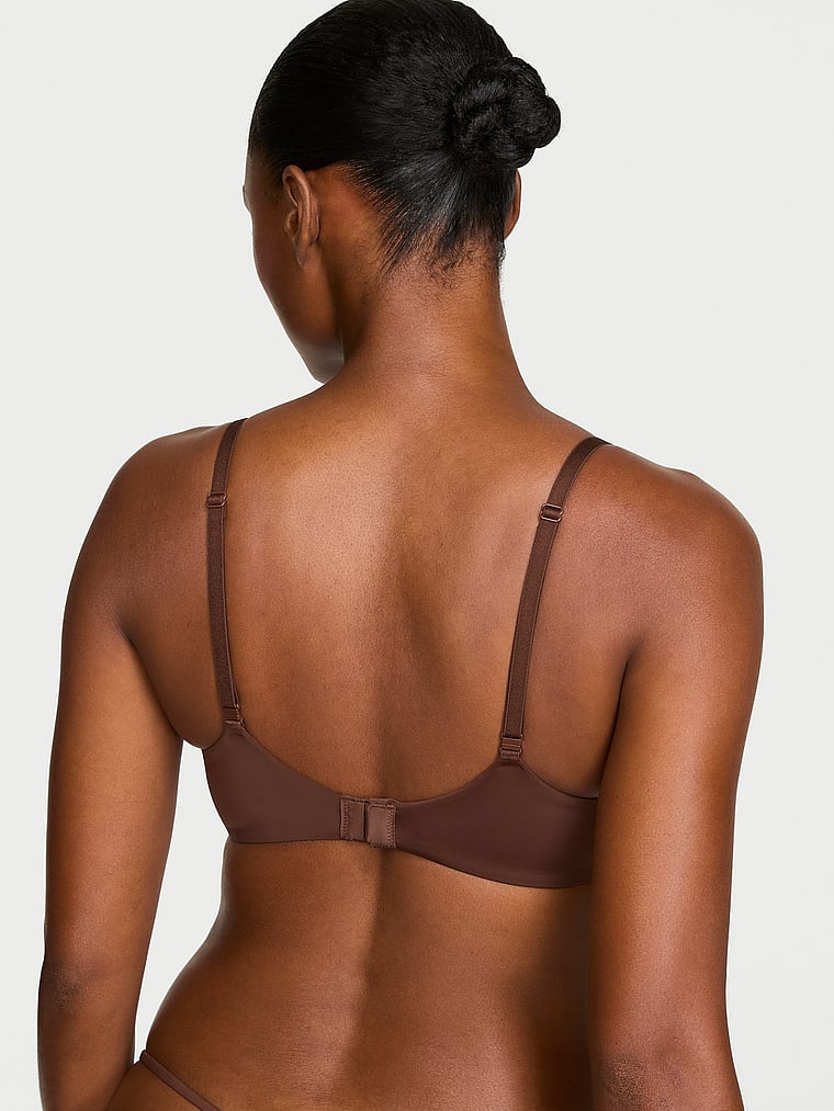 Victoria's Secret, The T-shirt Cotton Lace-Trim Lightly Lined Balconette Bra, Ganache, onModelBack, 2 of 3 Tsheca is 5'9" or 175cm and wears 34B or Small