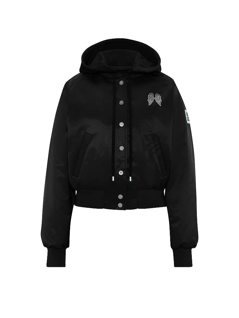 Victoria's Secret, Angel Essentials Luxe Satin Bomber Jacket, Black, offModelFront, 4 of 4