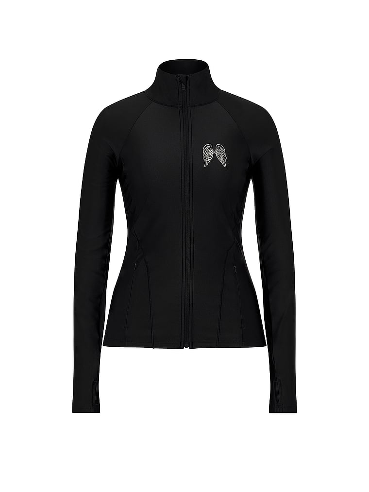 Victoria's Secret, VSX VSX GlossyTech™ Full-Zip Jacket, Black, offModelFront, 4 of 4