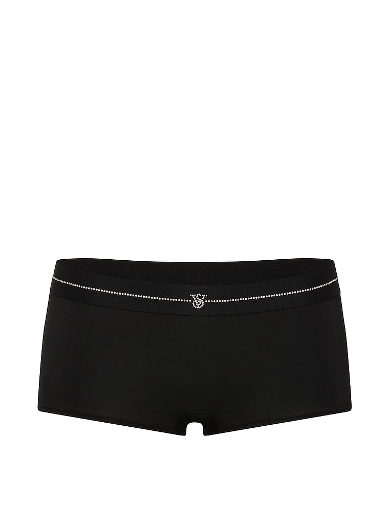 Victoria's Secret, Cotton Exploded Logo Cotton Boyshort Panty, Black, offModelFront, 3 of 4