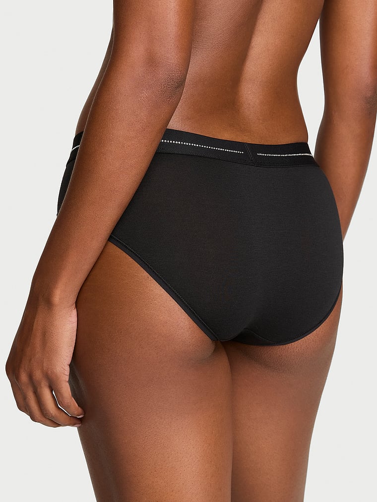 Victoria's Secret, Cotton Shine Logo Cotton Hiphugger Panty, Black, onModelBack, 2 of 4 Tsheca  is 5'9" or 175cm and wears Small
