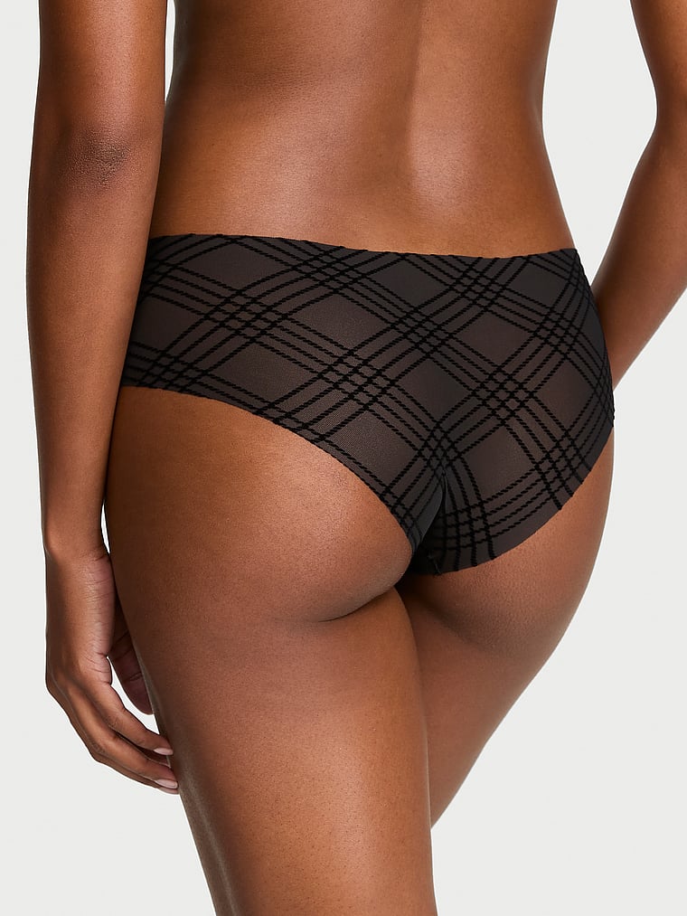 Victoria's Secret, No-Show No-Show Plaid Mesh Cheeky Panty, Black, onModelBack, 2 of 3 Tsheca  is 5'9" or 175cm and wears Small