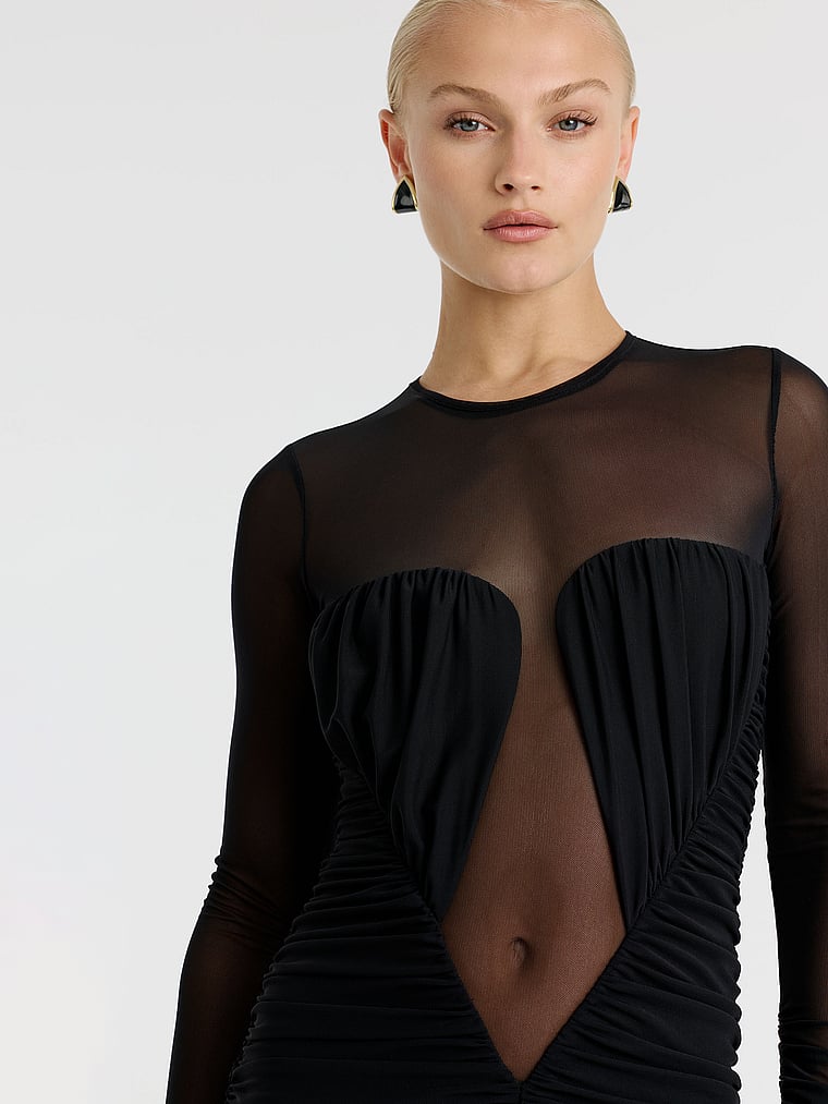 Irina Gathered Mesh Midi Dress