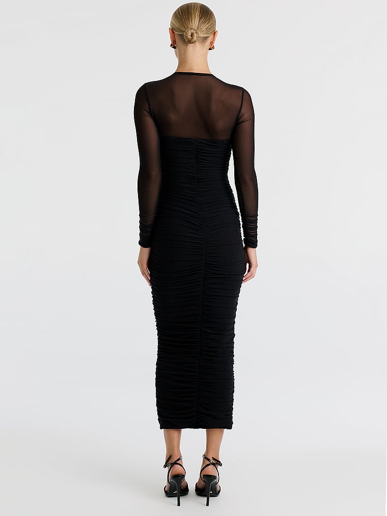 Irina Gathered Mesh Midi Dress