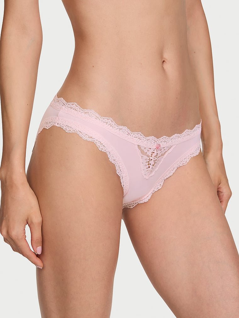 Victoria's Secret, Dream Angels Lace-Trim Bikini Panty, Angel Pink, onModelFront, 1 of 3
