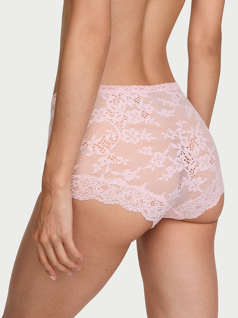 Victoria's Secret, Dream Angels Lace Boyshort Panty, Angel Pink, onModelBack, 2 of 3