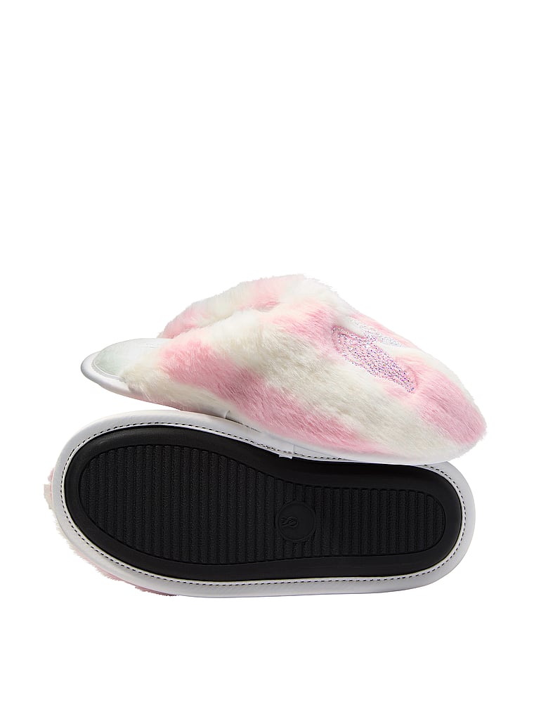 Victoria's Secret, Victoria's Secret Luxe Plush Closed-Toe Slippers, Heritage Stripe Diamante Angel Wings, offModelBack, 3 of 3