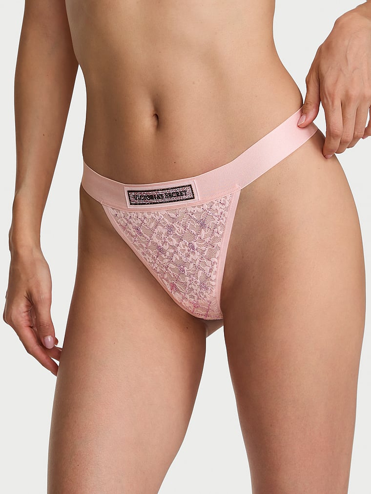 Lace Shine Logo V-String Panty