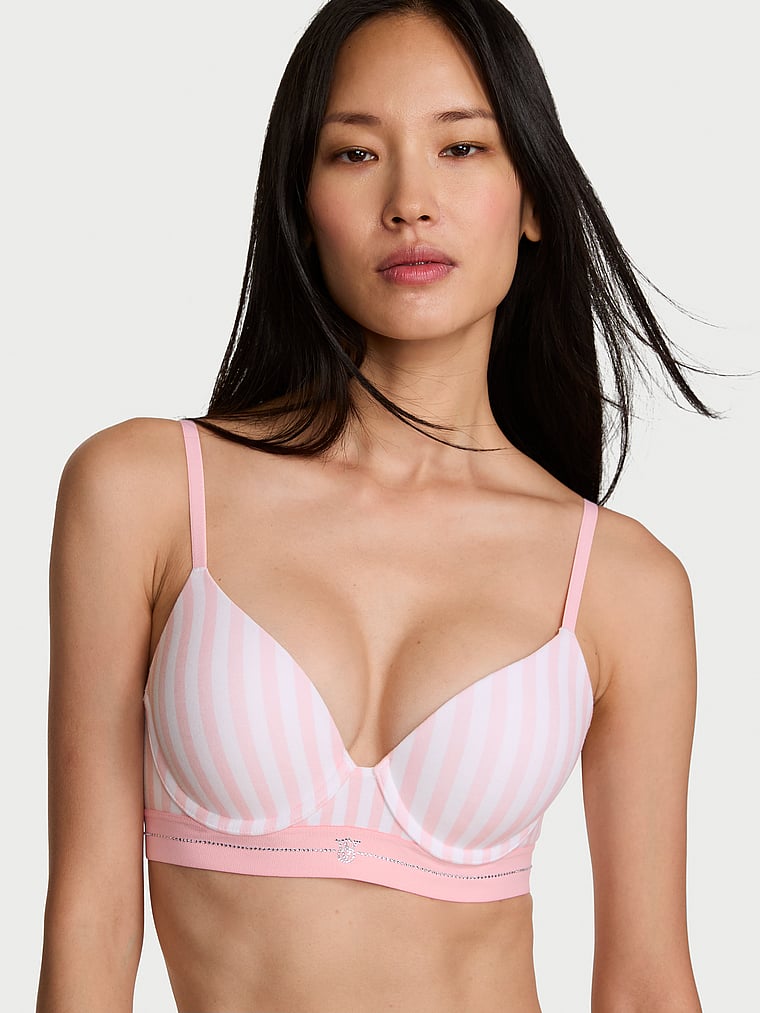 Victoria's Secret, The T-shirt Perfect Shape Signature Shine Cotton Push-Up Bra, onModelFront, 1 of 3