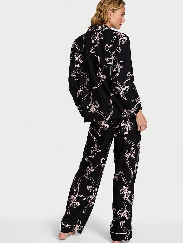 Victoria's Secret, Victoria's Secret Flannel Long Pajama Set, Black Bows, onModelBack, 2 of 4