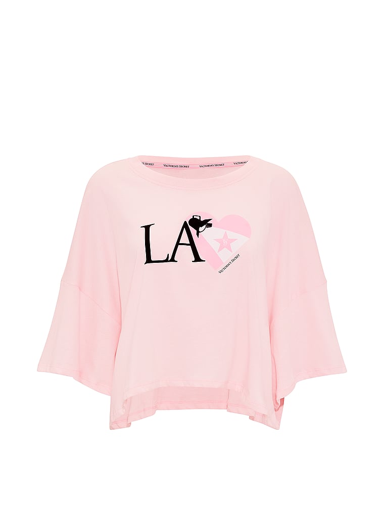 Victoria's Secret, Angel Essentials 100% Cotton  Oversize Crop Tee, Pink, offModelFront, 3 of 3