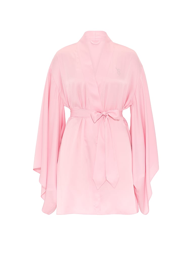 Victoria's Secret, Very Sexy VSFS '26 Satin Short Wide-Sleeve Robe, Pretty Blossom, offModelFront, 4 of 5