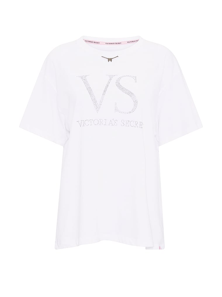 Victoria's Secret, Angel Essentials 100% Cotton Oversized Tee, VS White, offModelFront, 3 of 3