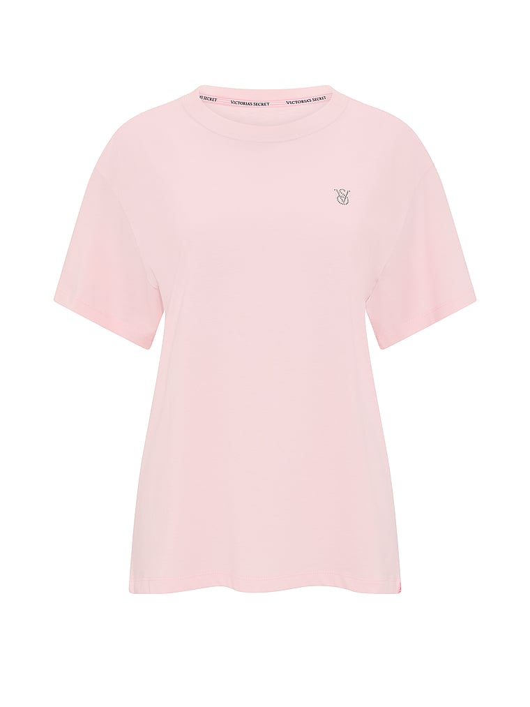Victoria's Secret, Angel Essentials 100% Cotton Oversized Tee, Angel Pink, offModelFront, 3 of 3