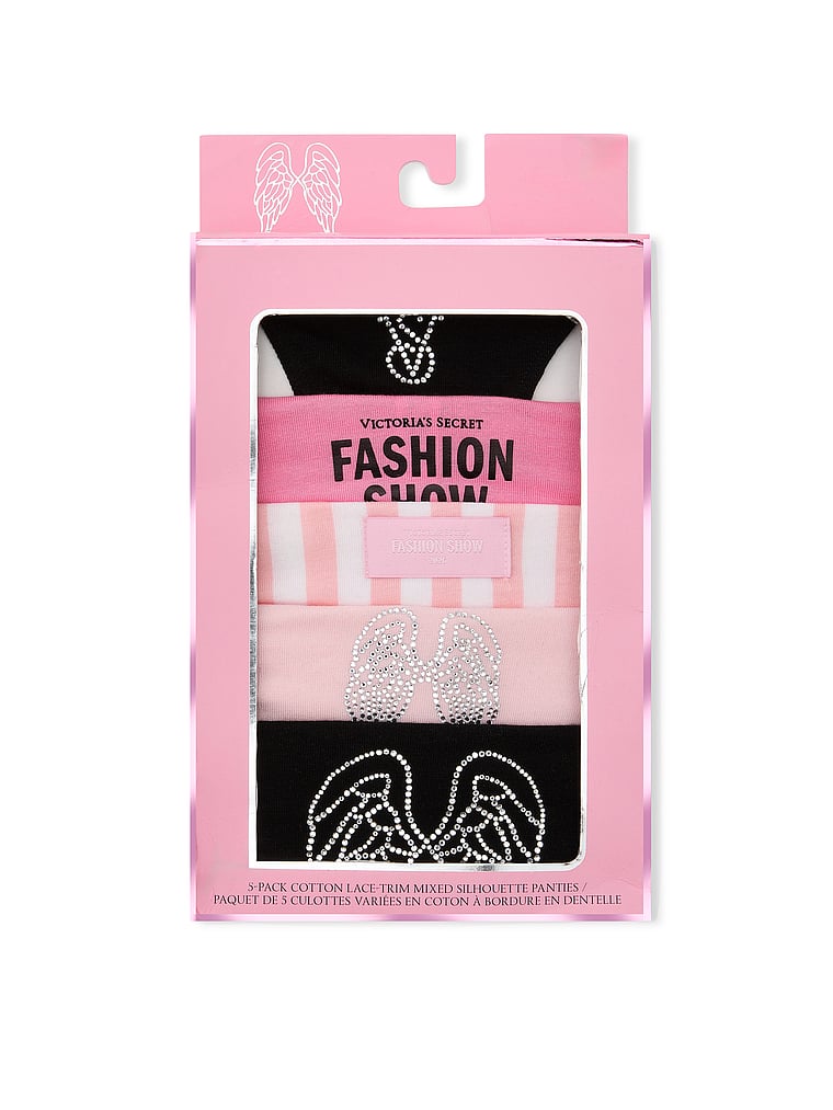 Victoria's Secret, Victoria's Secret VSFS '26 5-Pack Cotton Lace-Trim Mixed Silhouette Panties, Multi, offModelBack, 2 of 3