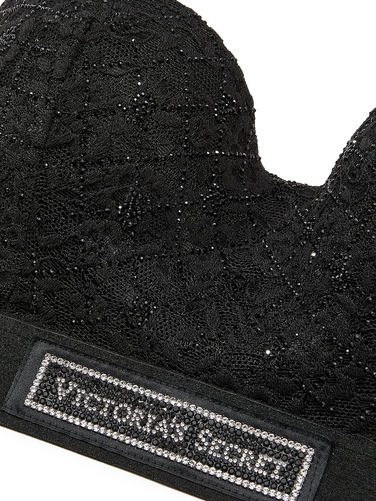 Victoria's Secret, The T-shirt Lace Shine Logo Lightly Lined Balconette Bra, Black, detail, 5 of 6
