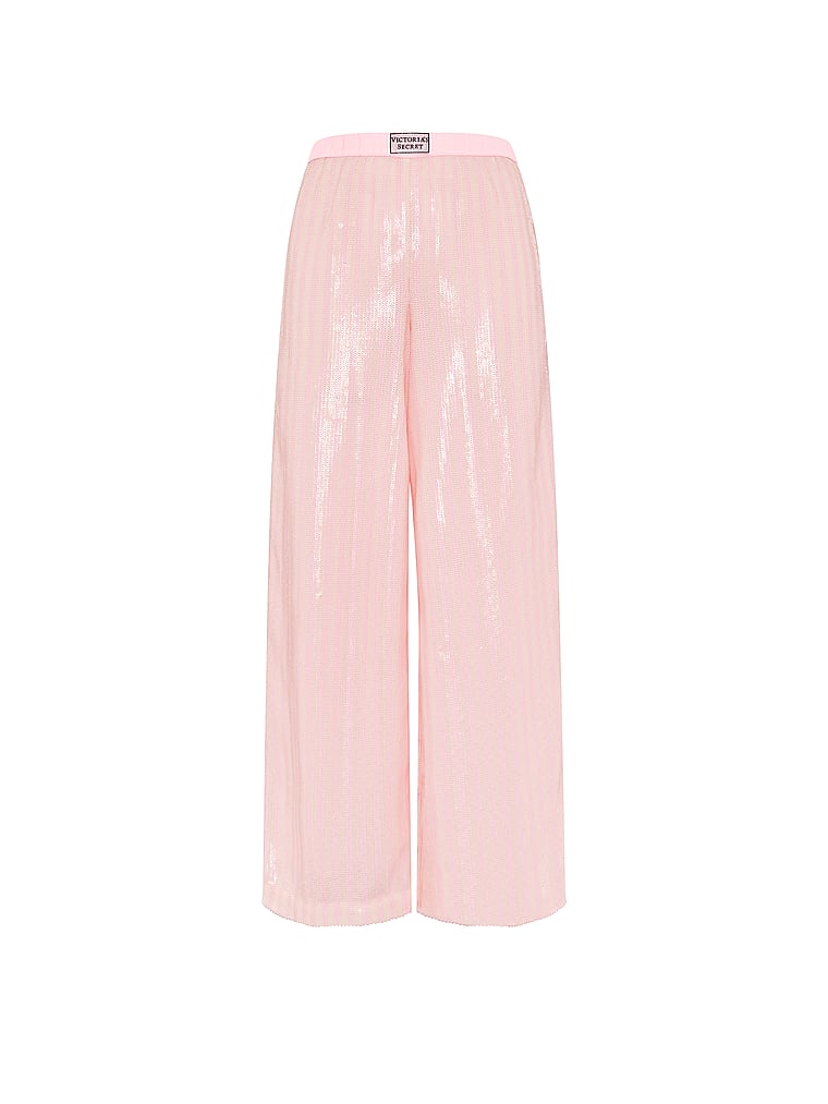 Victoria's Secret, Victoria's Secret Shine Shop Sequin Pajama Pants, Iconic Pink Stripes, offModelFront, 4 of 5