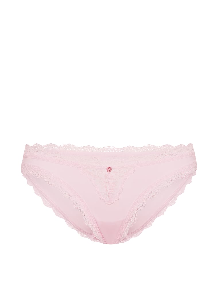 Victoria's Secret, Dream Angels Lace-Trim Bikini Panty, Angel Pink, offModelFront, 3 of 3
