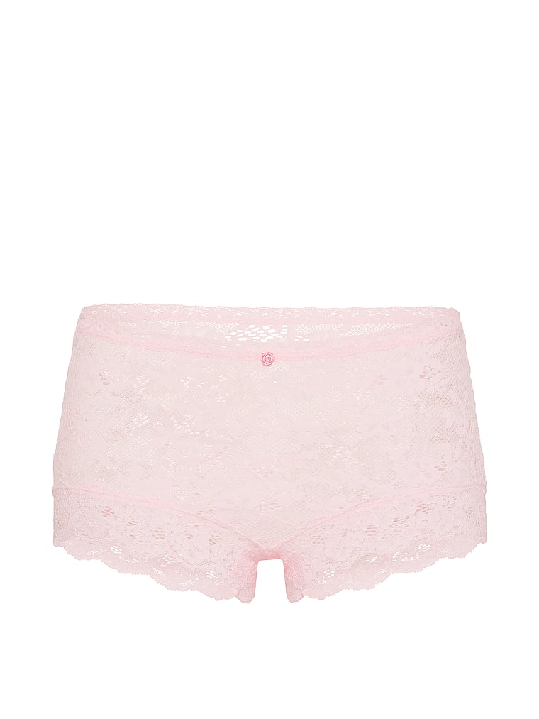 Victoria's Secret, Dream Angels Lace Boyshort Panty, Angel Pink, offModelFront, 3 of 3