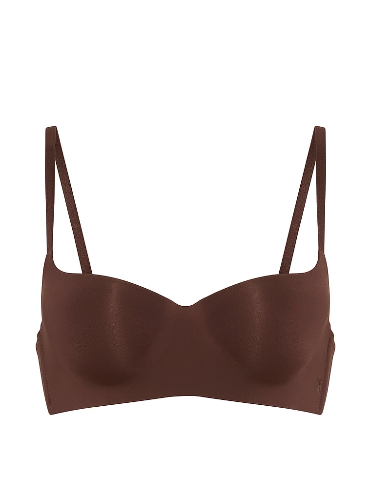 Victoria's Secret, The T-shirt Cotton Lace-Trim Lightly Lined Balconette Bra, Ganache, offModelFront, 3 of 3