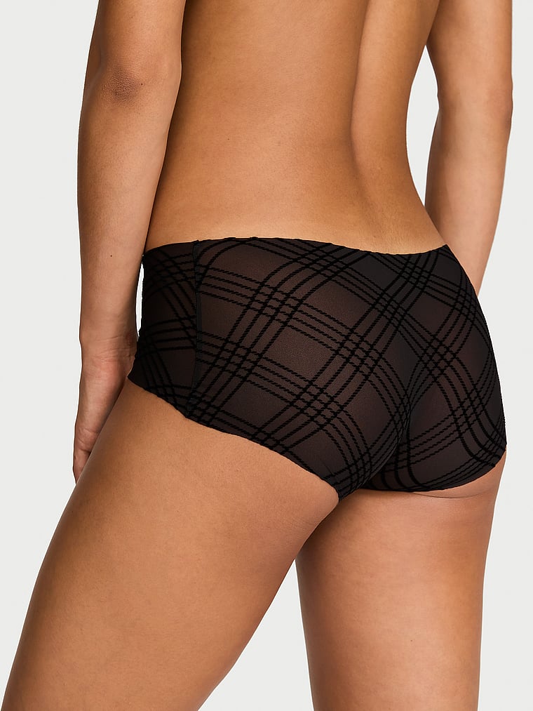 Victoria's Secret, No-Show No-Show Plaid Mesh Boyshort Panty, Black, onModelBack, 2 of 4 Nikita is 5'10" or 178cm and wears Small