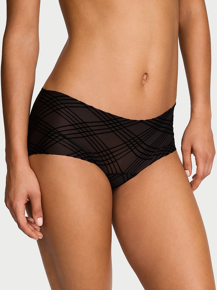Victoria's Secret, No-Show No-Show Plaid Mesh Boyshort Panty, Black, onModelFront, 1 of 4 Nikita is 5'10" or 178cm and wears Small
