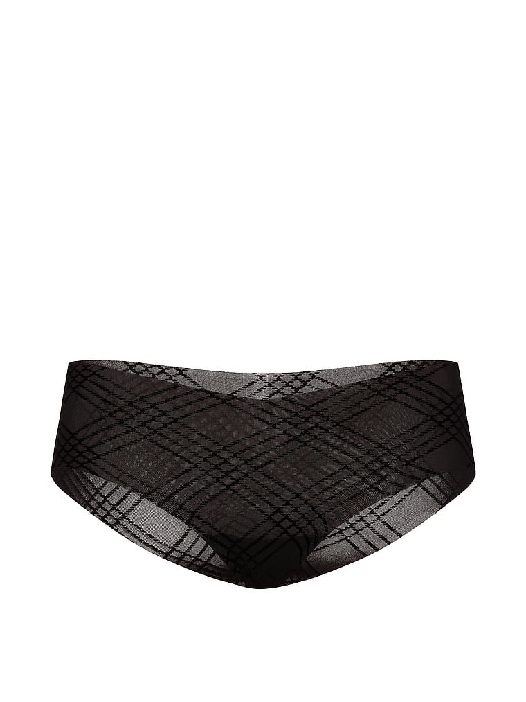 Victoria's Secret, No-Show No-Show Plaid Mesh Cheeky Panty, Black, offModelFront, 3 of 3