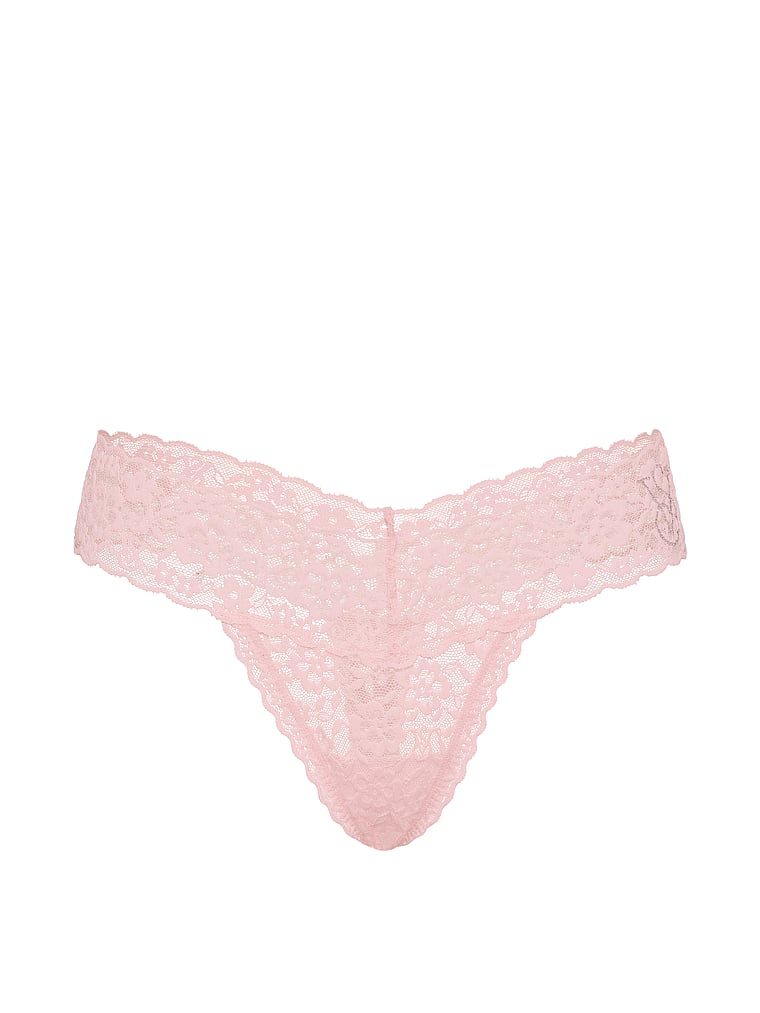 Victoria's Secret, The Lacie Lace Strappy-Back Thong Panty, Angel Pink, offModelFront, 3 of 4