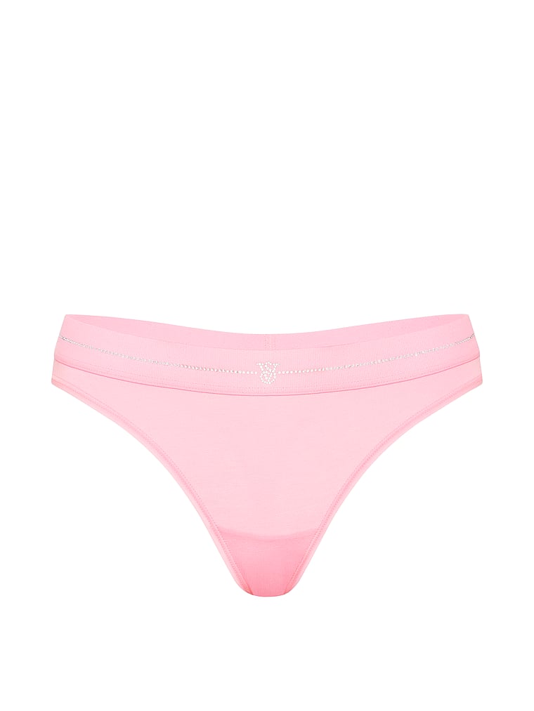 Victoria's Secret, Cotton Logo Cotton Thong Panty, Victoria Pink, offModelFront, 3 of 4