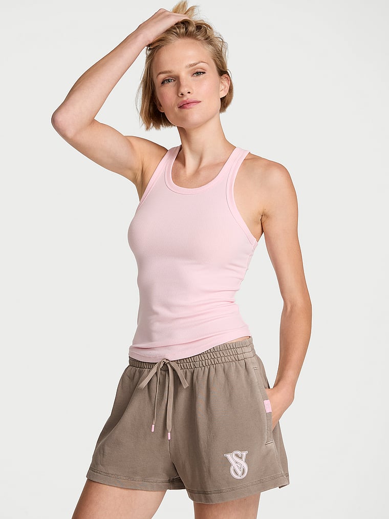 Victoria's Secret, Angel Essentials Off-Duty Terry Lounge Shorts, Washed Moonlight Blue, onModelFront, 1 of 3