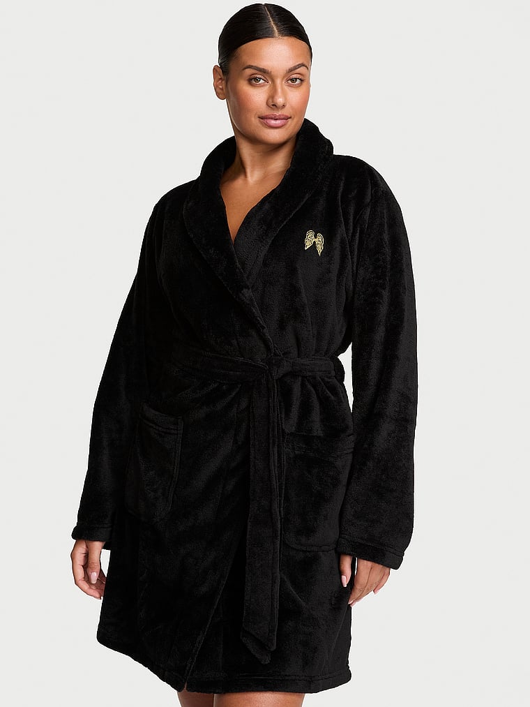 Victoria's Secret, Victoria's Secret Cozy Plush Robe, Black, onModelFront, 1 of 3 Karmi is 5'10" or 178cm and wears Large
