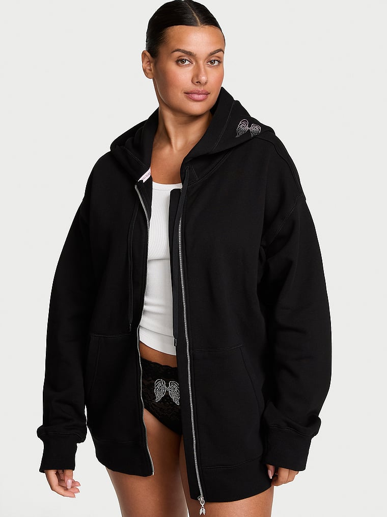 Victoria's Secret, Angel Essentials Iconic Fleece Full-Zip Hoodie, onModelFront, 1 of 4