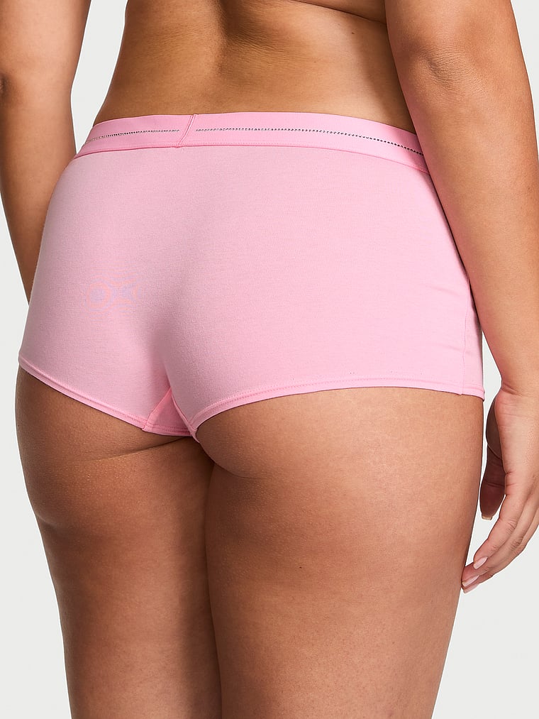 Victoria's Secret, Cotton Exploded Logo Cotton Boyshort Panty, Victoria Pink, onModelBack, 2 of 4 Karmi is 5'10" or 178cm and wears Large