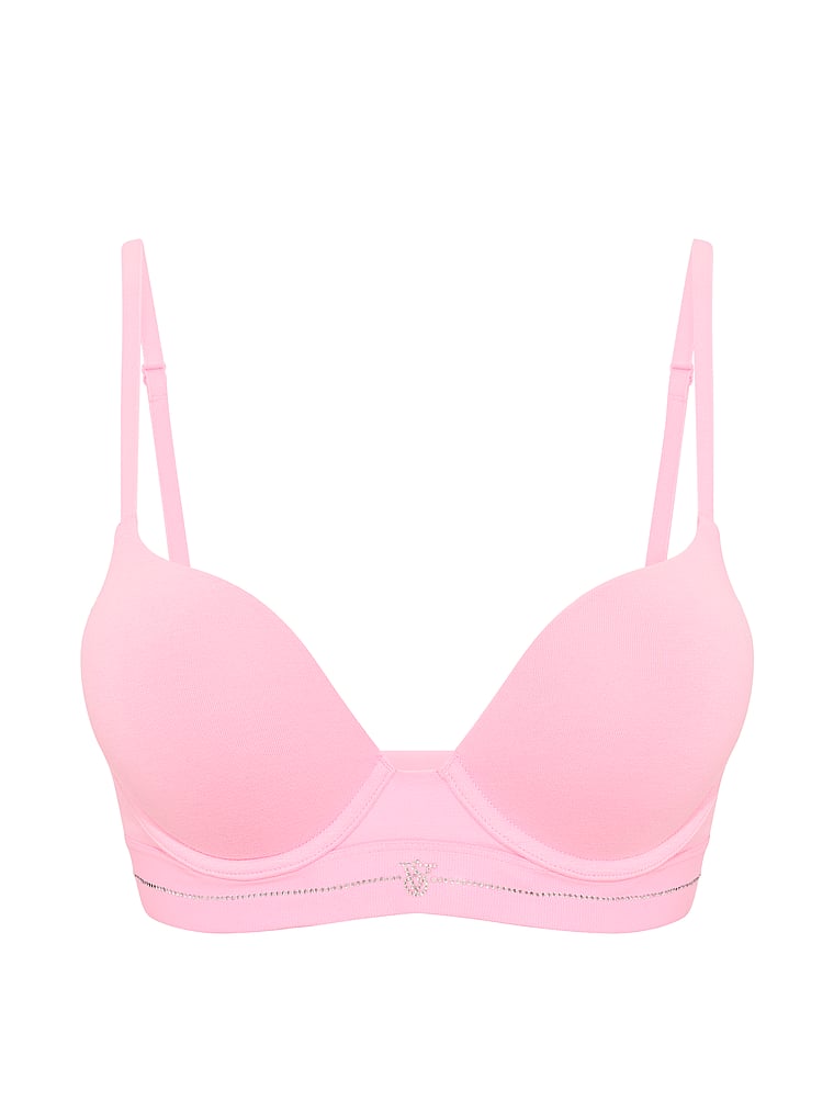 Victoria's Secret, The T-shirt Bombshell Add-2-Cups Smooth Push-Up Bra, Victoria Pink, offModelFront, 3 of 3