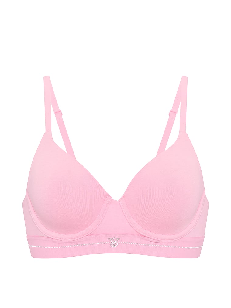 Victoria's Secret, The T-shirt Signature Shine Cotton Lightly Lined Full-Coverage Bra, Victoria Pink, offModelFront, 4 of 4