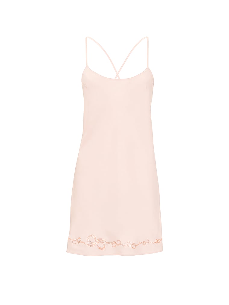 Victoria's Secret, Victoria's Secret Twinkle Satin Bow Open-Back Slip Dress, Sheer Blush, offModelFront, 4 of 4