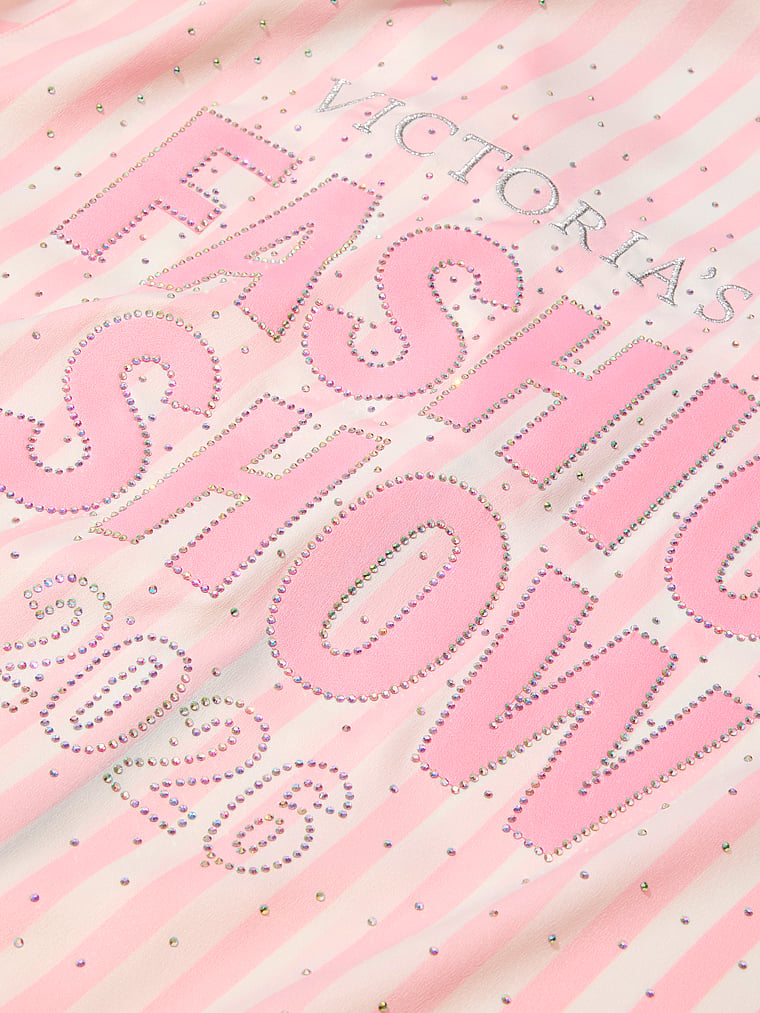 Victoria's Secret, Victoria's Secret Signature Satin Luxe Long Pajama Set, Iconic Pink Stripes, detail, 5 of 5