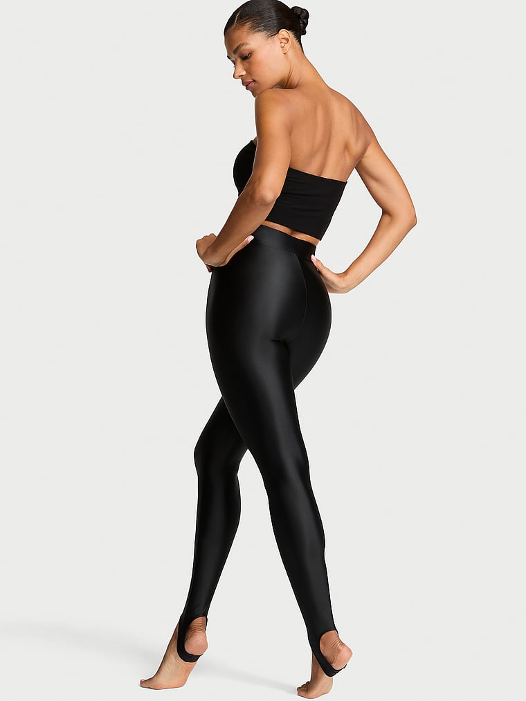 Victoria's Secret, VSX VSX GlossyTech™ Stirrup Legging, Black, onModelBack, 3 of 5