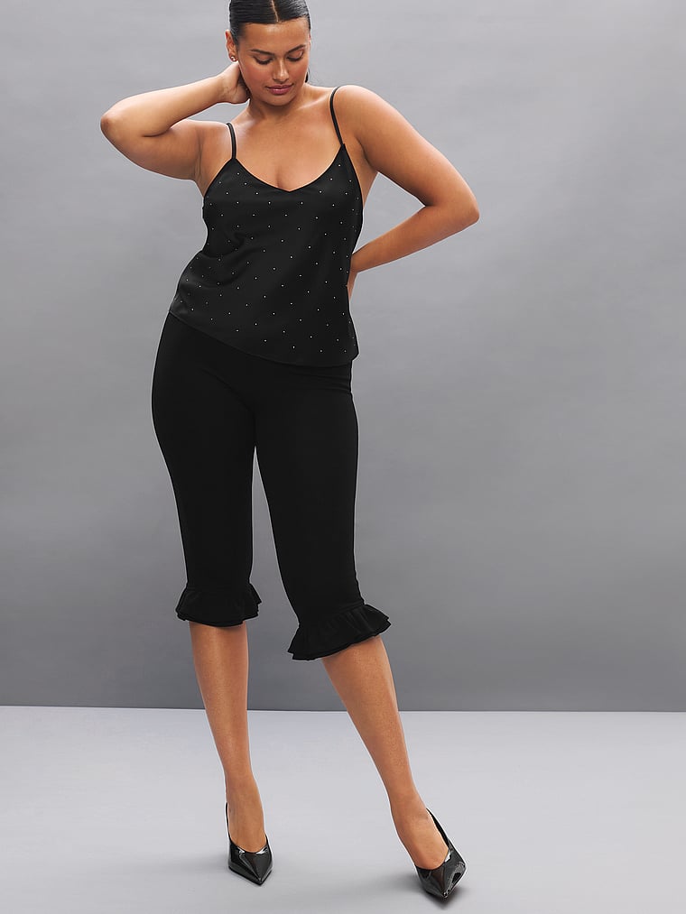 Victoria's Secret, Victoria's Secret Shine Shop Satin Cami, Black, onModelSide, 1 of 5