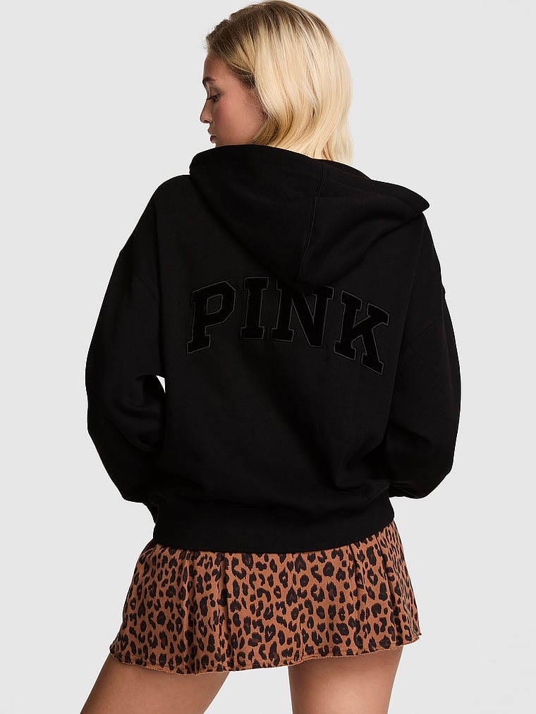 PINK Campus Fleece™ Half-Zip Hoodie, Pure Black, onModelBack, 2 of 3
