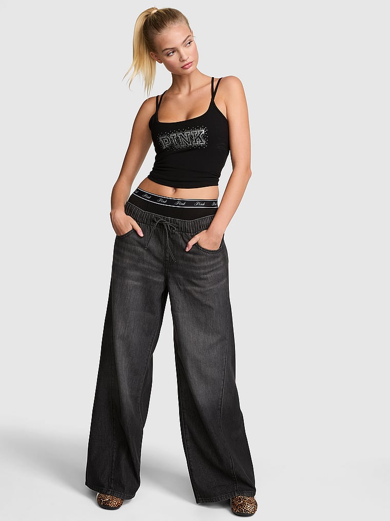 Front-Tie Low-Rise Wide-Leg Jeans
