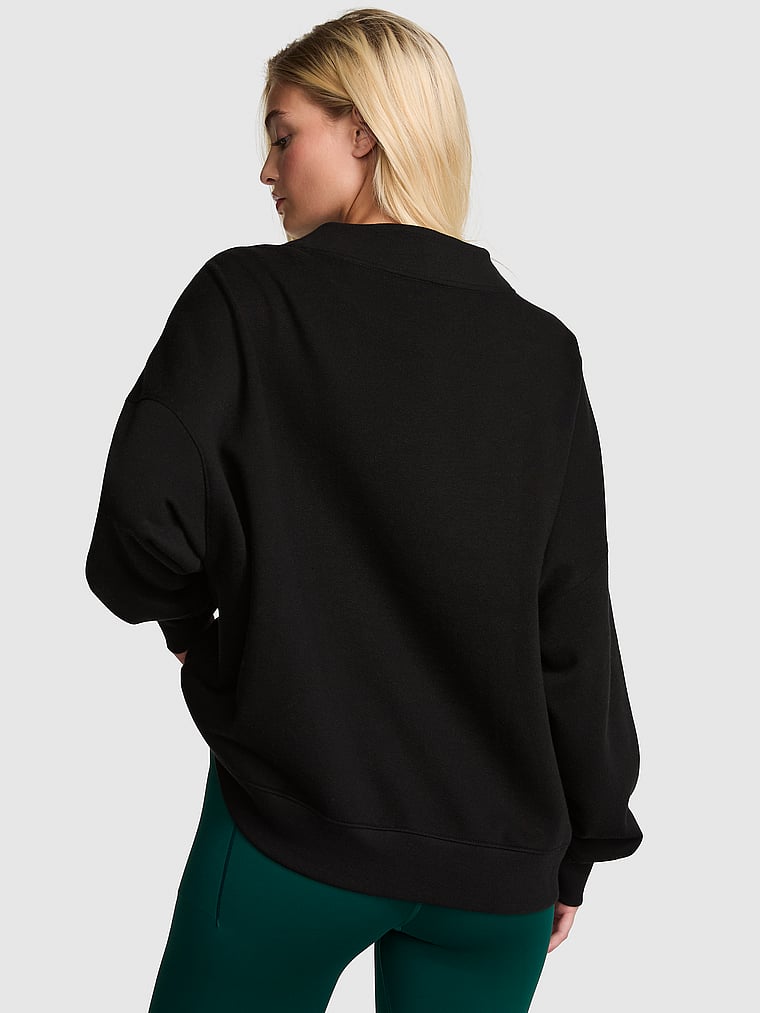 PINK Campus Fleece™ Oversized Mock-Neck Sweatshirt, Pure Black, onModelBack, 2 of 3